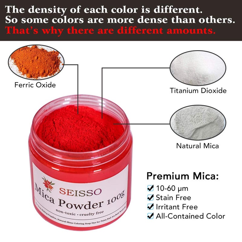 SEISSO Mica Powder - 3.5oz/100g Red Natural Epoxy Resin Dye Color Pigment Powder for Soap Making, Candle Making, Slime, Nail, Paint, Bath Bomb Colorant, Gift for Christmas New Year - Image 2